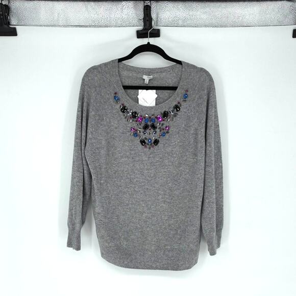 NWT Halogen Heather Gray Cashmere Jeweled Cropped 3/4 Sleeve Sweater - Plus 2X - Picture 1 of 8